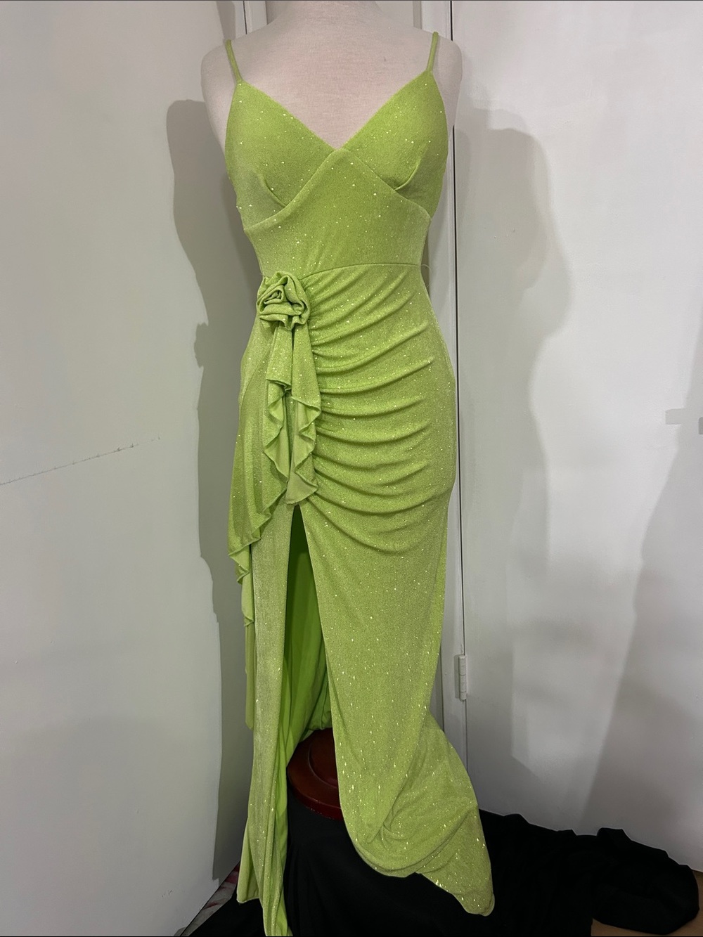 City Triangles Lime Green Sparkle Ruched Gown